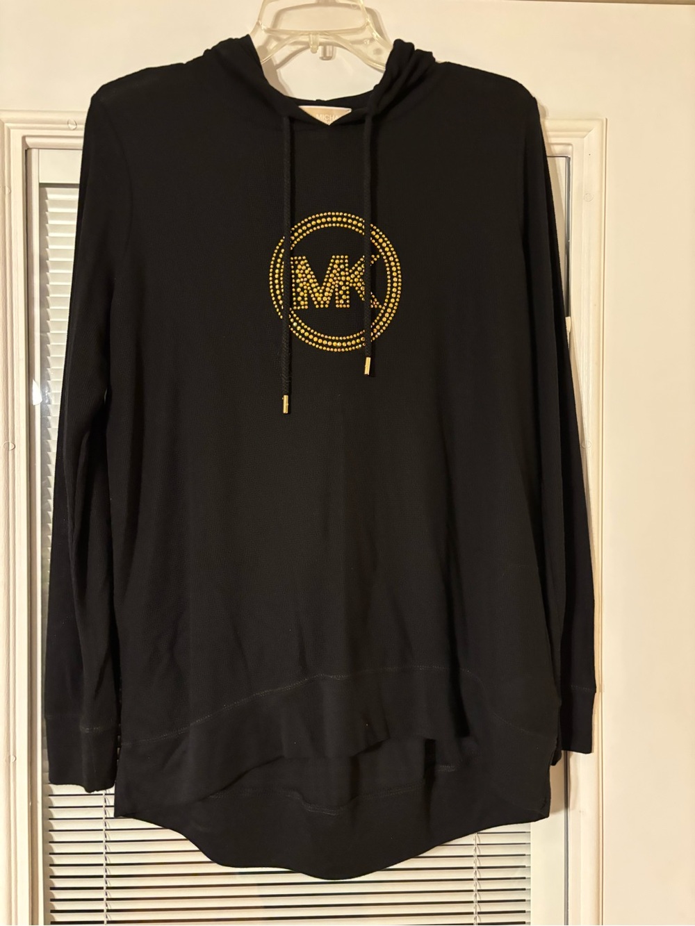 Michael Kors Black lightweight Hoodie with Gold Studded MK Emblem
